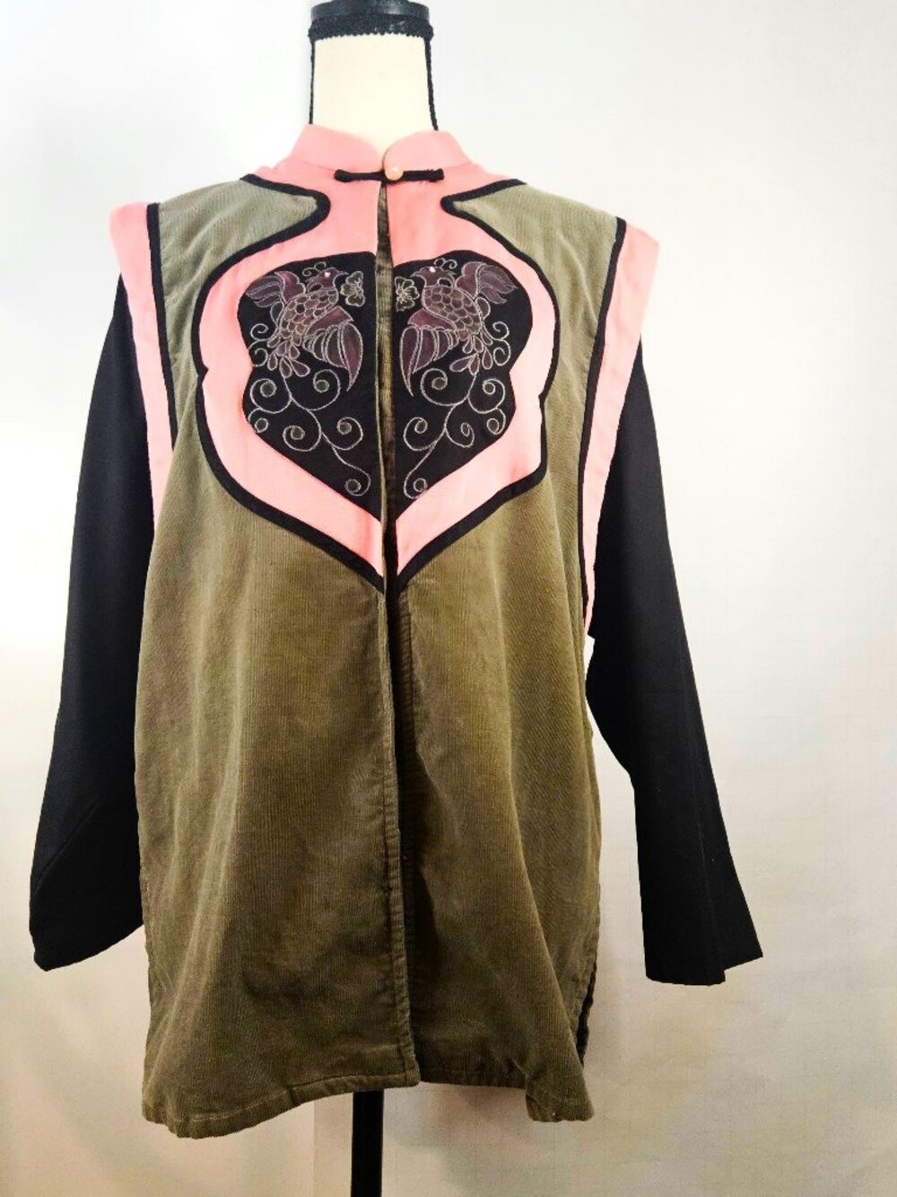 VTG Wearable Art Colorblock Corduroy Pink Gray/Green Corduroy Boho Folk Jacket